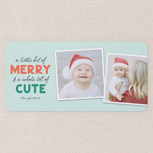 Merry And Cute Christmas Card, Green, 4x8 Flat, Christmas, 100% Recycled Cardstock ?, Rounded