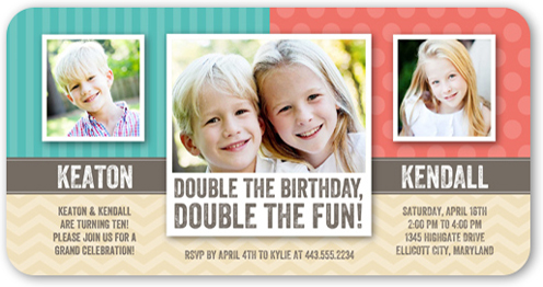 patterned pair twin birthday invitation  shutterfly