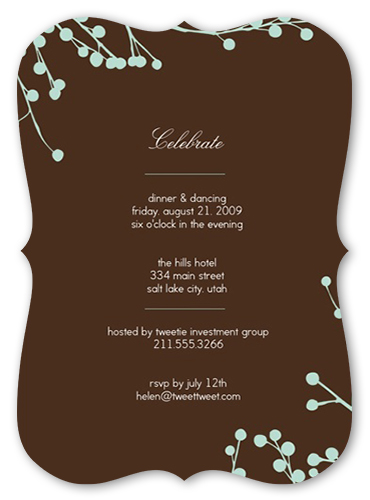 Mint Blossoms Party Invitation, Brown, 100% Recycled Cardstock , Bracket