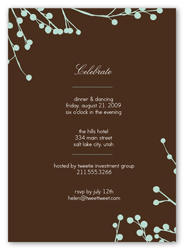 Mint Blossoms Party Invitation, Brown, Matte, Signature Smooth Cardstock, Square