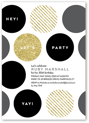 Big Bold Dots Party Invitation, Black, 5x7 Flat, Matte, Signature Smooth Cardstock, Square