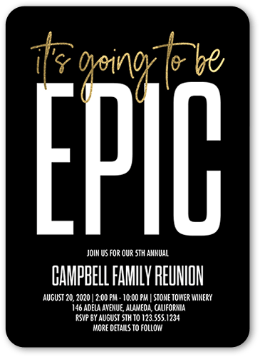 Epic Reunion Party Invitation, Black, 5x7, Pearl Shimmer Cardstock, Rounded