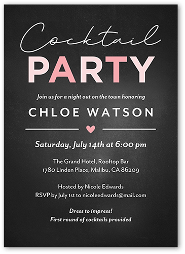 Elegant Cocktails Party Invitation, Square Corners