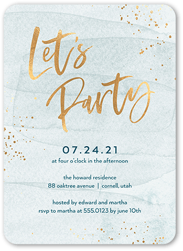 Confetti Bash Party Invitation, Grey, 5x7 Flat, 100% Recycled Cardstock ?, Rounded