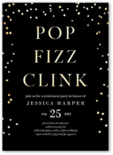 Fizz Clink Party Invitation, Black, 5x7 Flat, Pearl Shimmer Cardstock, Square, Black