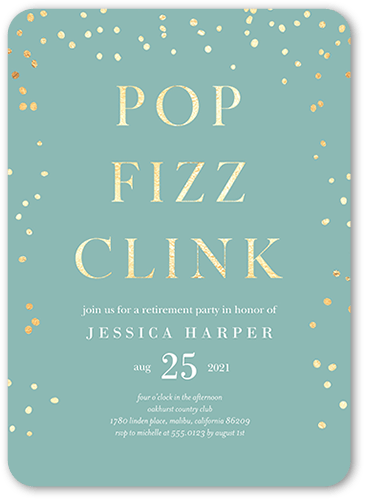 Fizz Clink Party Invitation, Blue, 5x7 Flat, 100% Recycled Cardstock ?, Rounded