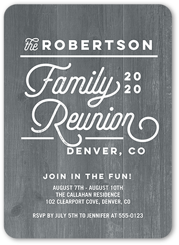 Modern Reunion Party Invitation, Grey, 5x7 Flat, Matte, Signature Smooth Cardstock, Rounded, Smoke