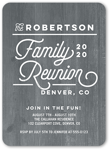 Modern Reunion Party Invitation, Grey, 5x7 Flat, 100% Recycled Cardstock ?, Rounded