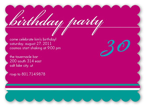 Birthday Fuchsia Party Invitation, Pink, Pearl Shimmer Cardstock, Scallop