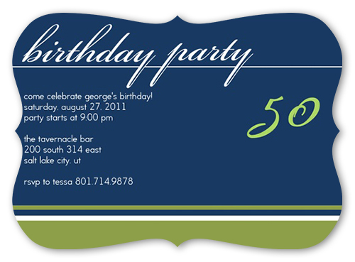 Birthday Navy Party Invitation, Blue, Pearl Shimmer Cardstock, Bracket