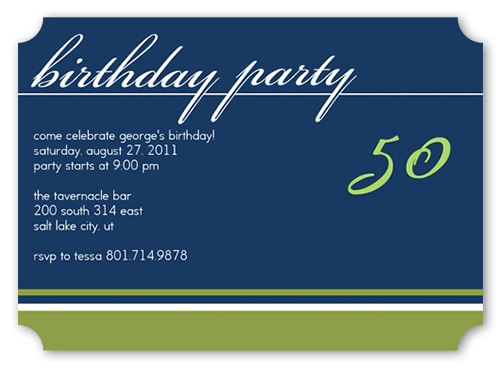 Birthday Navy Party Invitation, Blue, Pearl Shimmer Cardstock, Ticket