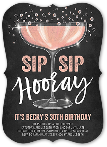 Sip Sip Hooray Birthday Invitation, Grey, Matte, Signature Smooth Cardstock, Bracket