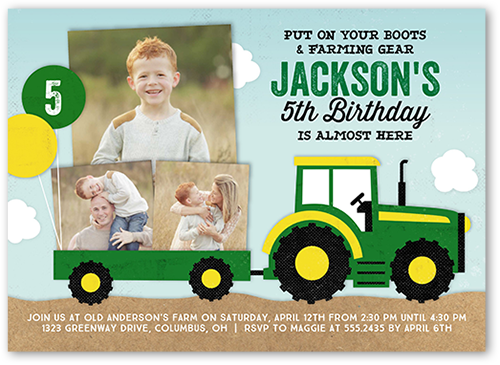 Fantastic Farming Birthday Invitation, Blue, Pearl Shimmer Cardstock, Square