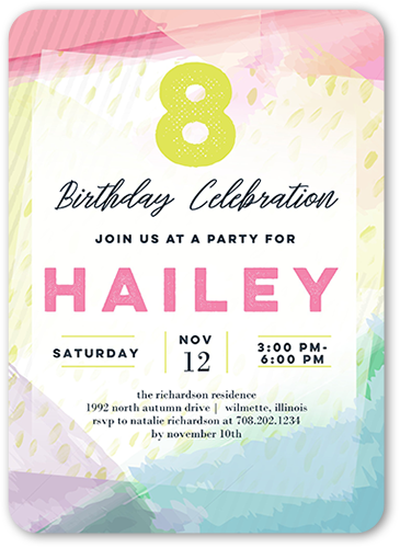 Watercolor Festivities Birthday Invitation, White, Standard Smooth Cardstock, Rounded