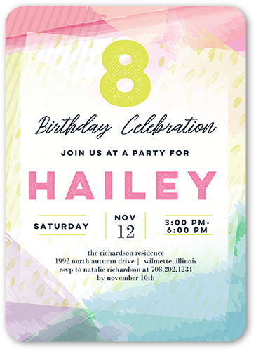 Watercolor Festivities Birthday Invitation, White, Matte, Signature Smooth Cardstock, Rounded