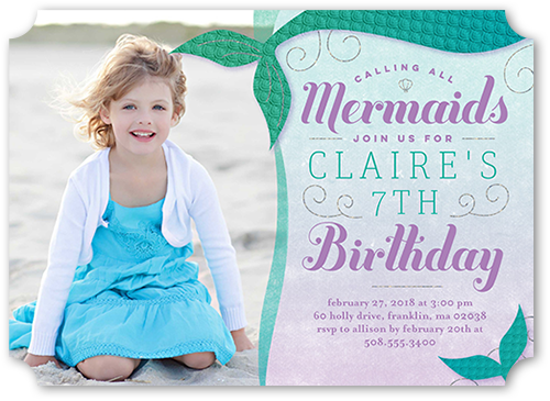 Mermaid Party Birthday Invitation, Green, Pearl Shimmer Cardstock, Ticket