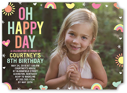 Pastel Happy Day Birthday Invitation, Pink, Pearl Shimmer Cardstock, Ticket