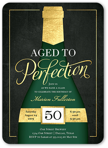 Perfectly Aged Birthday Invitation, Black, 5x7 Flat, Pearl Shimmer Cardstock, Rounded
