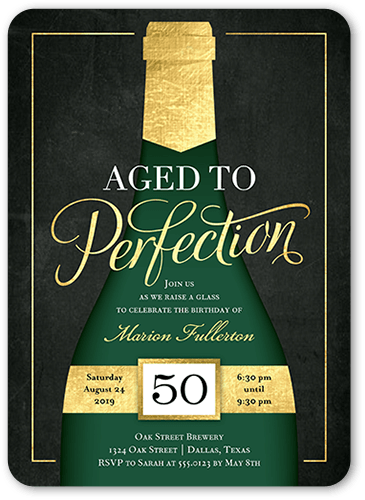 Perfectly Aged Birthday Invitation, Black, 5x7 Flat, Matte, Signature Smooth Cardstock, Rounded