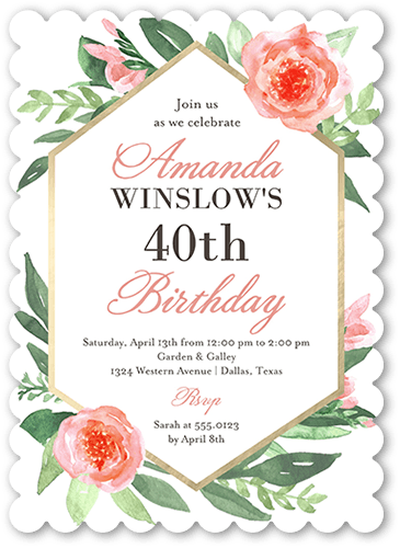 Blushing Birthday Birthday Invitation, Pink, 5x7 Flat, 100% Recycled Cardstock , Scallop