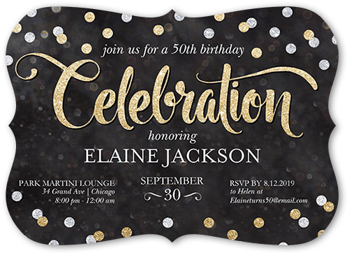 Bokeh Confetti Birthday Invitation, none, Black, 5x7, Pearl Shimmer Cardstock, Bracket