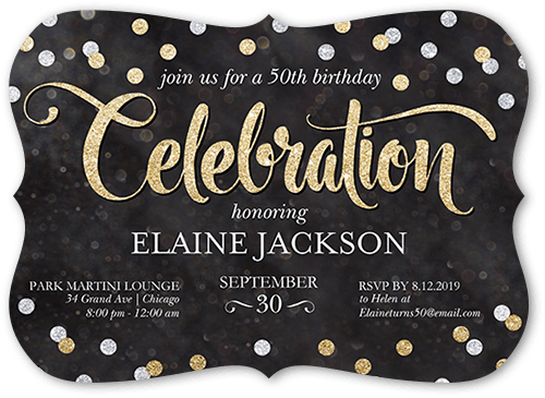 Bokeh Confetti Birthday Invitation, none, Black, 5x7 Flat, 100% Recycled Cardstock , Bracket