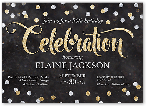 Bokeh Confetti Birthday Invitation, none, Black, 5x7 Flat, Pearl Shimmer Cardstock, Square
