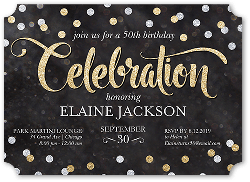 Bokeh Confetti Birthday Invitation, none, Black, 5x7 Flat, Pearl Shimmer Cardstock, Ticket, White