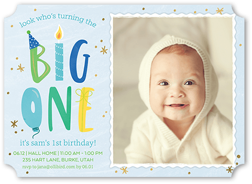 Big One Boy Birthday Invitation, none, Blue, 5x7, Pearl Shimmer Cardstock, Ticket