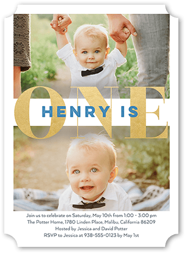 Grand One Birthday Invitation, White, 5x7, Pearl Shimmer Cardstock, Ticket