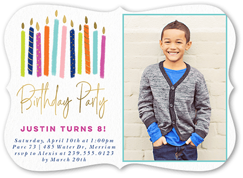 Party Candles Boy Birthday Invitation, Pink, 5x7 Flat, Matte, Signature Smooth Cardstock, Bracket