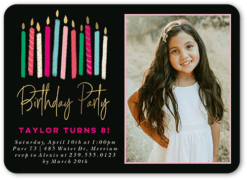 Party Candles Girl Birthday Invitation, Pink, 5x7 Flat, Matte, Signature Smooth Cardstock, Rounded