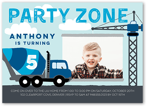 Party Zone Birthday Invitation, Blue, 5x7 Flat, Matte, Signature Smooth Cardstock, Square