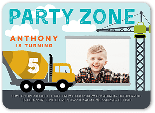 Party Zone Birthday Invitation, Grey, 5x7 Flat, Pearl Shimmer Cardstock, Rounded
