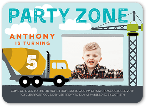 Party Zone Birthday Invitation, Grey, 5x7 Flat, Standard Smooth Cardstock, Rounded, Smoke