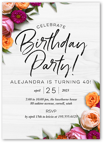 Rustically Floral Birthday Invitation, White, 5x7, Luxe Double-Thick Cardstock, Square