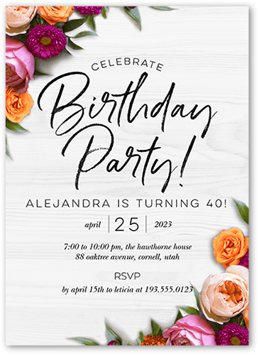 Rustically Floral Birthday Invitation, White, 5x7 Flat, 100% Recycled Cardstock , Square