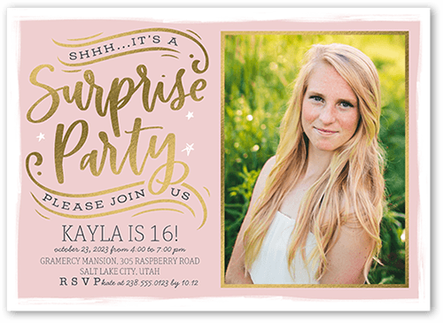 Secret Party Birthday Invitation, Pink, 5x7 Flat, Matte, Signature Smooth Cardstock, Square, Powder Pink