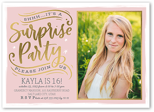 Secret Party Birthday Invitation, Pink, 5x7 Flat, Matte, Signature Smooth Cardstock, Square