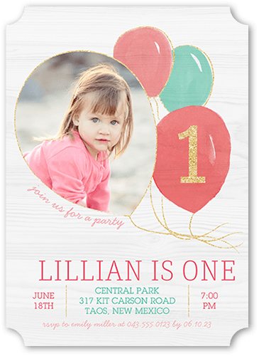 Balloon Bunch Girl Birthday Invitation, Pink, 5x7 Flat, Matte, Signature Smooth Cardstock, Ticket