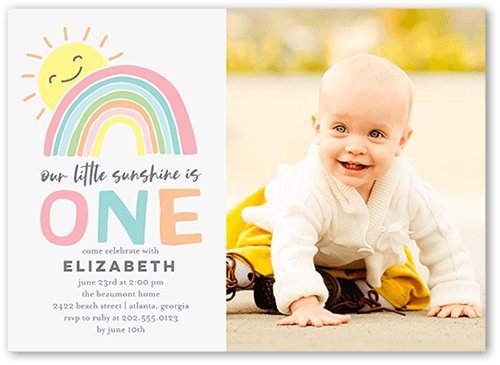 Adorable Rainbow Birthday Invitation, Gray, 5x7 Flat, Matte, Signature Smooth Cardstock, Square