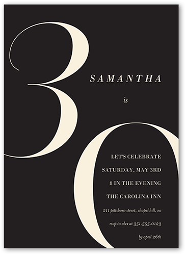 Modern Thirty Birthday Invitation, Grey, 5x7 Flat, Luxe Double-Thick Cardstock, Square, Charcoal