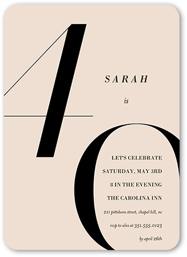 Modern Forty Birthday Invitation, Beige, 5x7 Flat, Standard Smooth Cardstock, Rounded