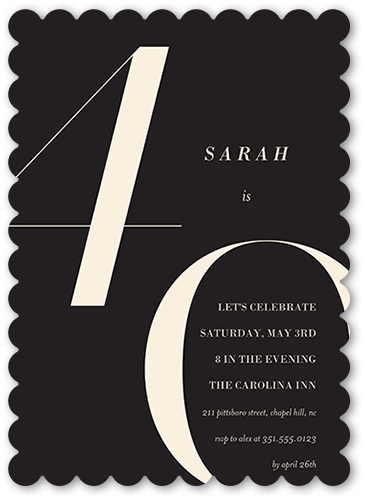 Modern Forty Birthday Invitation, Grey, 5x7 Flat, Pearl Shimmer Cardstock, Scallop