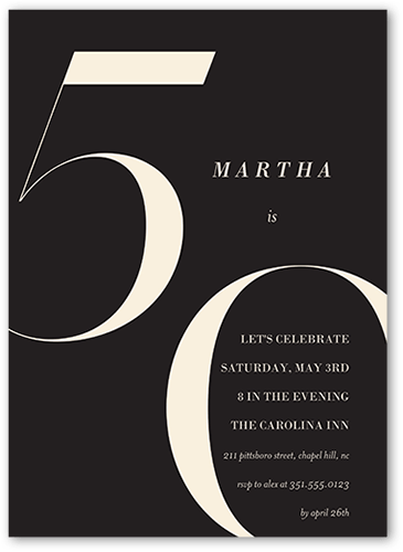 Modern Fifty Birthday Invitation, Grey, 5x7 Flat, Matte, Signature Smooth Cardstock, Square