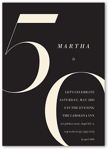 Modern Fifty Birthday Invitation, Grey, 5x7 Flat, Pearl Shimmer Cardstock, Square