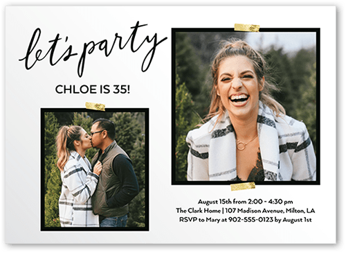 Modern Snapshot Birthday Invitation, White, 5x7 Flat, 100% Recycled Cardstock , Square