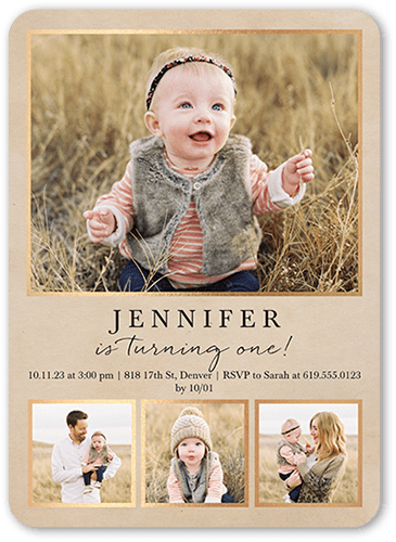 Elegant One Birthday Invitation, Beige, 5x7 Flat, Matte, Signature Smooth Cardstock, Rounded