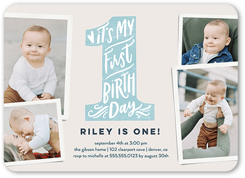 My First Birthday Birthday Invitation, Blue, 5x7 Flat, Standard Smooth Cardstock, Rounded