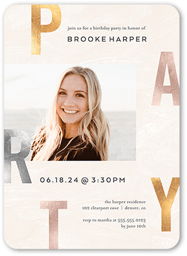 Standout Party Birthday Invitation, Beige, 5x7 Flat, Standard Smooth Cardstock, Rounded